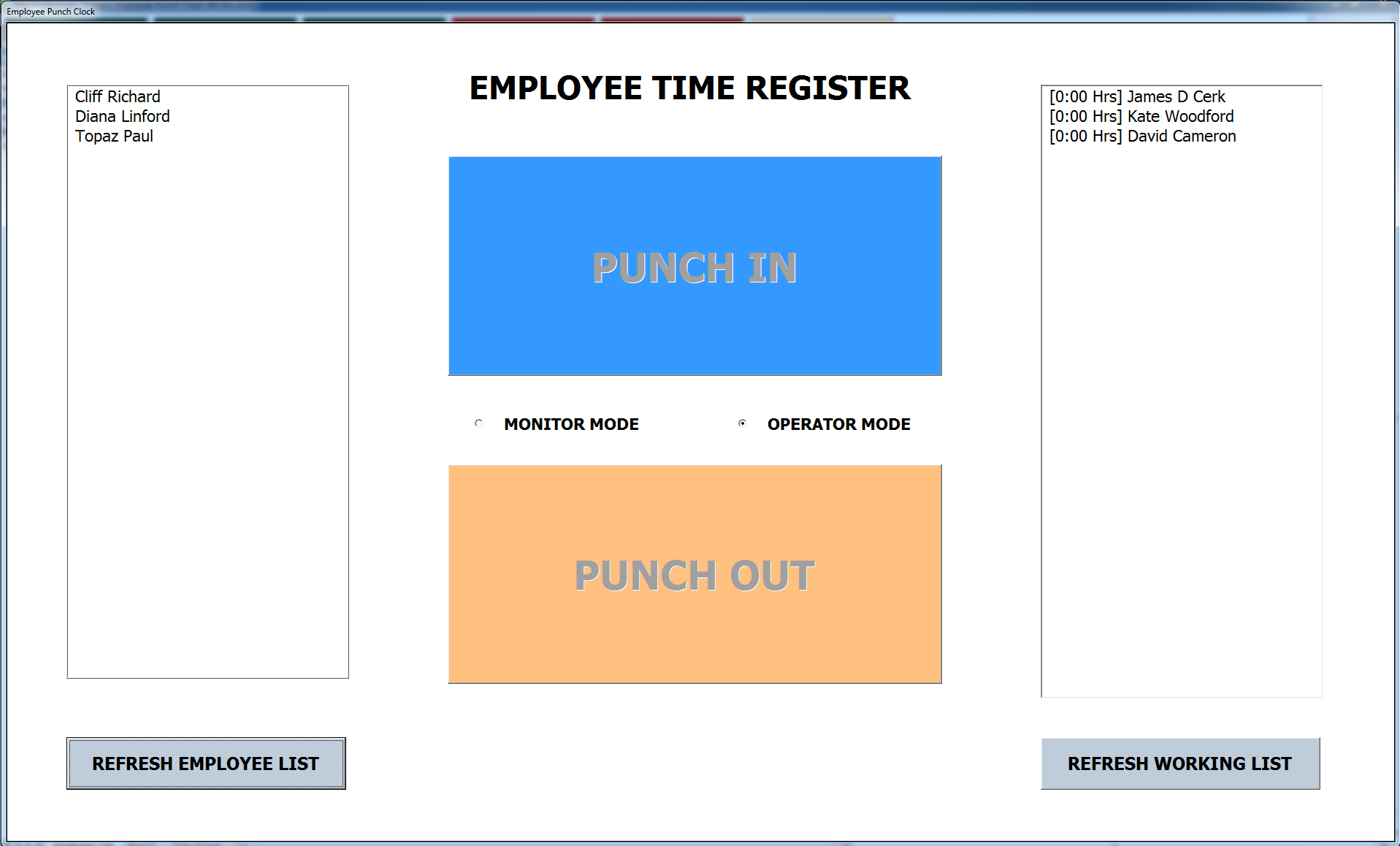 Microsoft Excel Employee Punch Clock. SCCMTSPSI