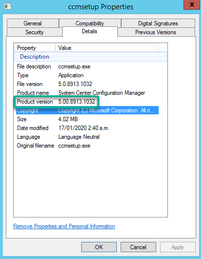 ccmsetup.exe version