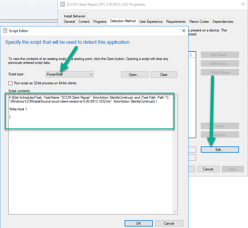 sccm client install script detection